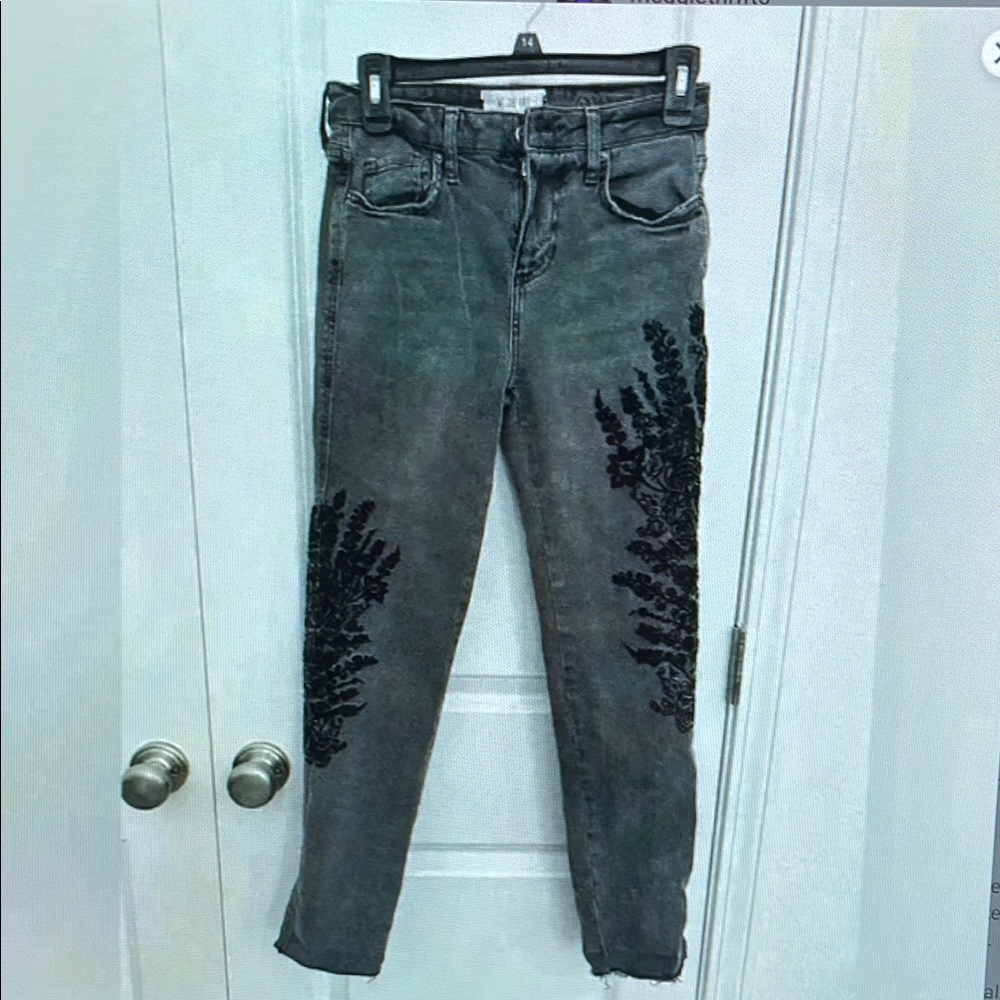 Embroidered Gray Jeans